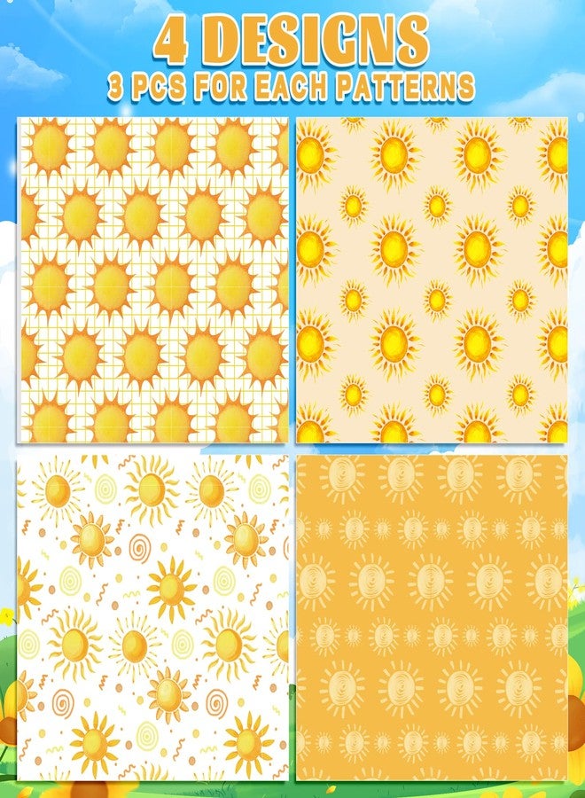 وولاين ورق تغليف هدايا Whaline مكون من 12 ورقة بتصميم بوهيمي شمسي مائي، 4 تصاميم، لون أصفر، مقاس 19.7 × 27.6 بوصة، مطوي بشكل مسطح، مثالي لأعياد الميلاد وحفلات استقبال المولود الجديد والحرف اليدوية وتزيين الهدايا. - Image 3